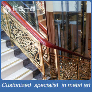 Customized Golden and Carve Pattern Stainless Steel Indoor Stairs Handrail